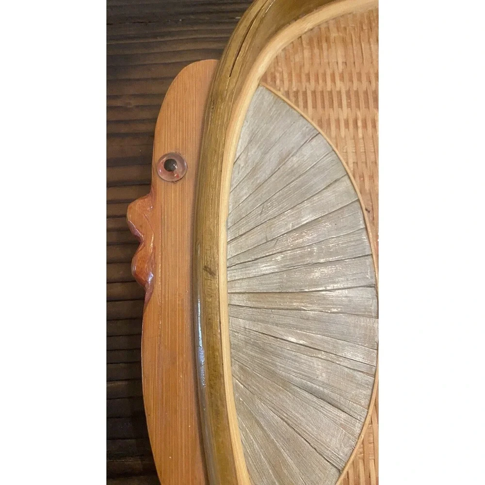 VTG Bamboo/Rattan/Wicker Vtg 1950 Zhejjang Fish Moutif Tray Made in ROC
